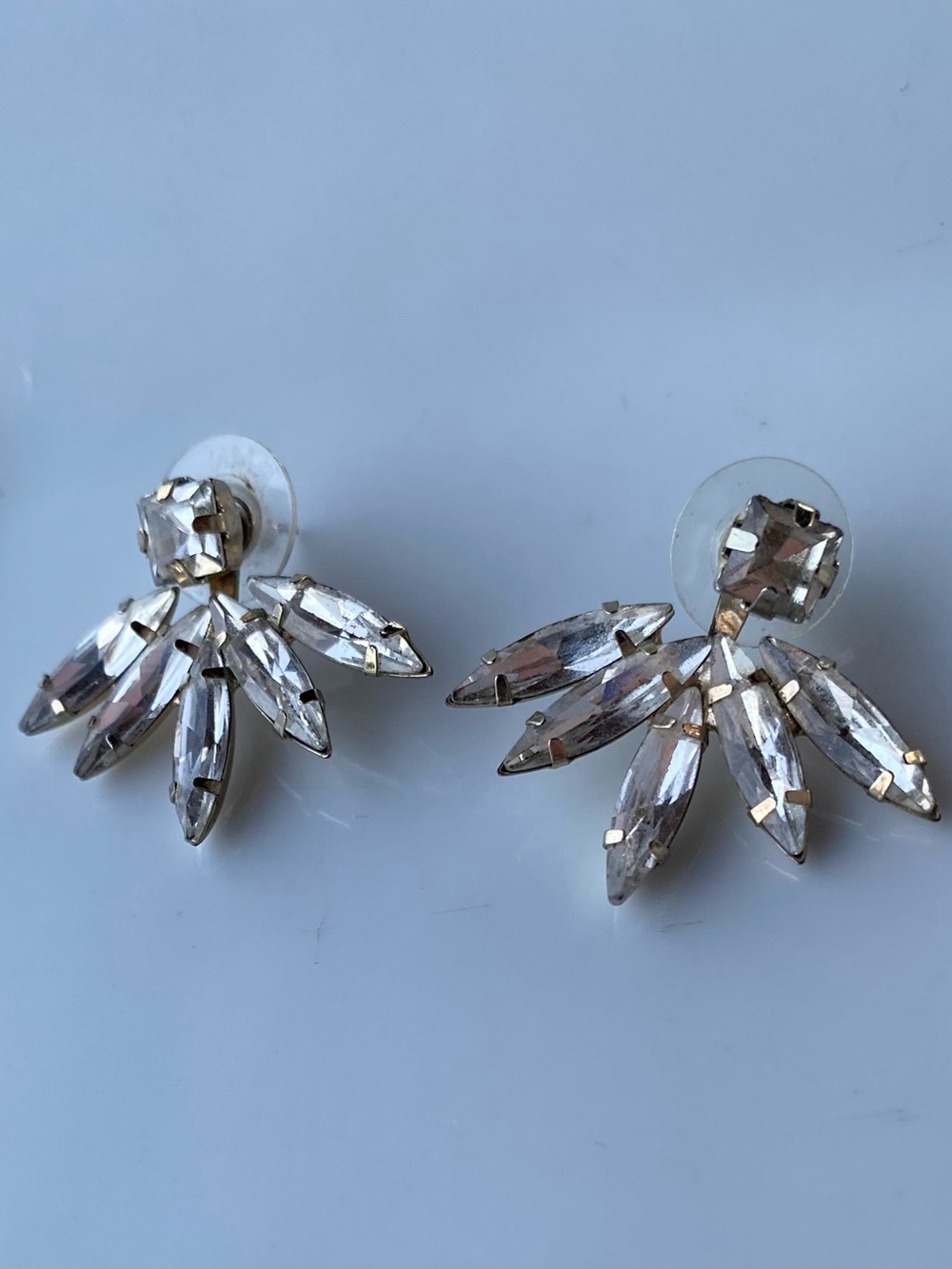 Clear Crystal Marquise Fan Stud Earrings - Sparkling Silver Tone